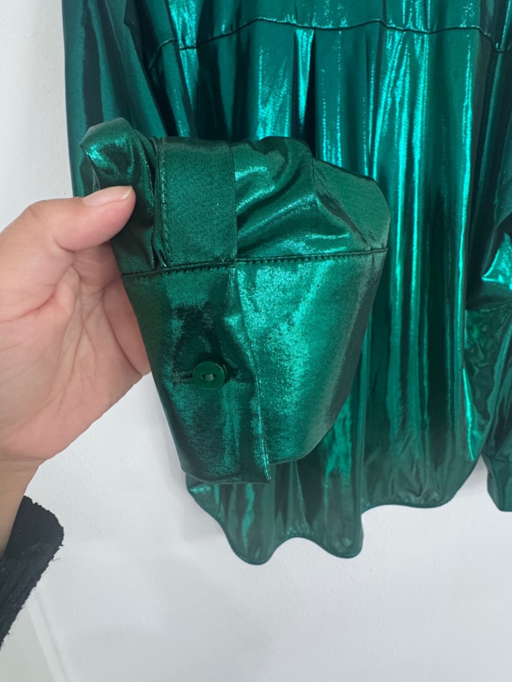 Anthropology Emerald Green Metallic Liquid Lurex Button Down Shirt L - Picture 4 of 7